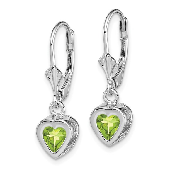 Sterling Silver 6mm Heart Peridot August Birthstone Leverback Earrings - Picture 2 of 4